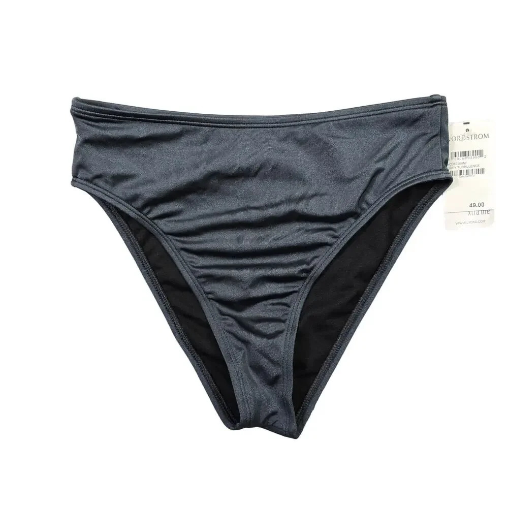 Leith High Waist Leg Bikini‎ Bottom Women's Small Grey Lycra Stretch Beach Swim